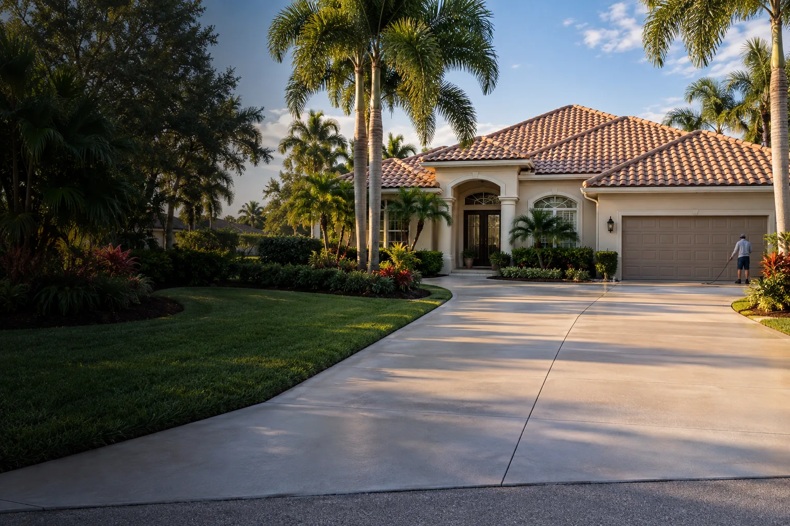 Tile-roof home in Port St. Lucie, FL after pressure washing and roof soft washing by Kingdom Harvest
